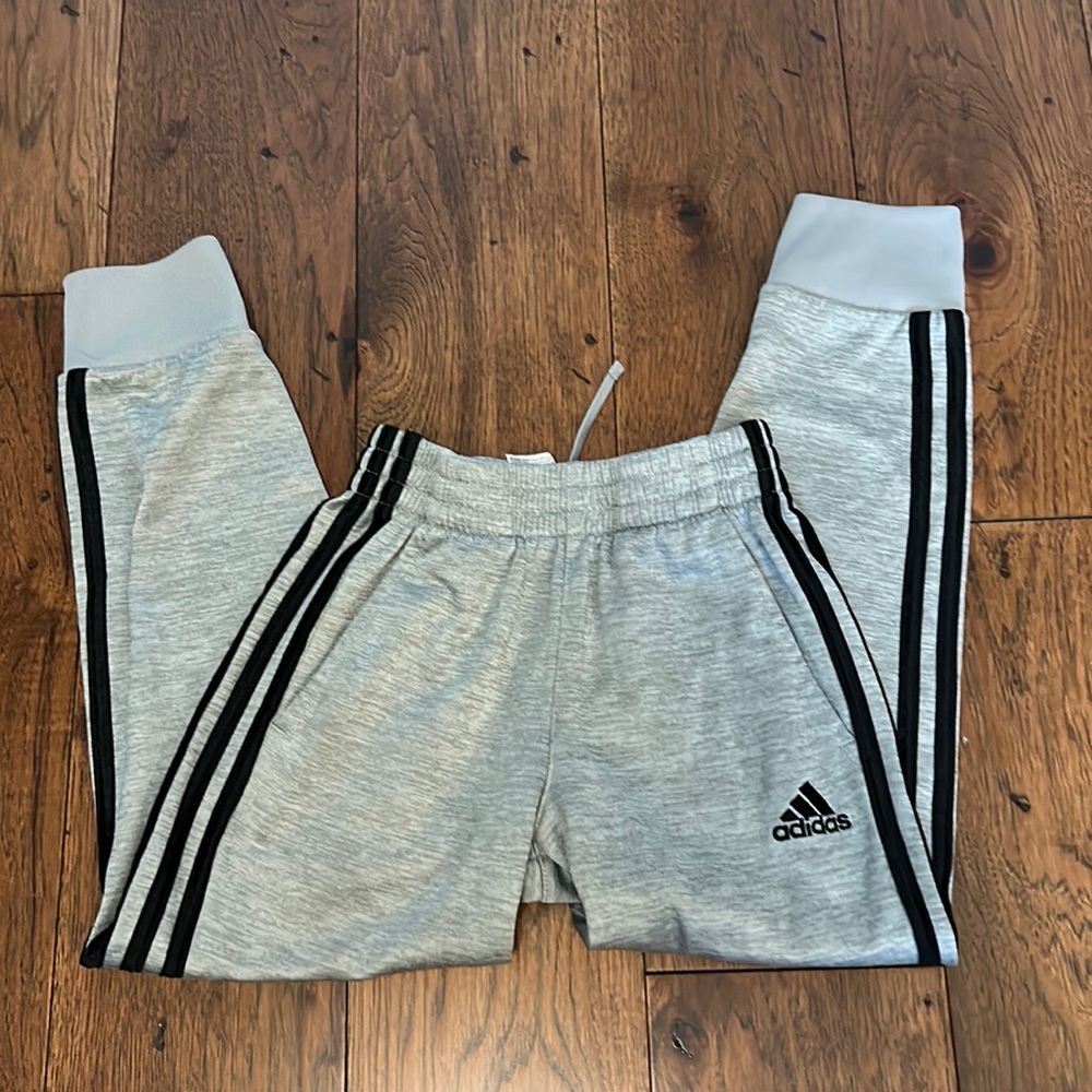 Adidas Tricot Boys Jogger Small (8) Gray with Black Stripe